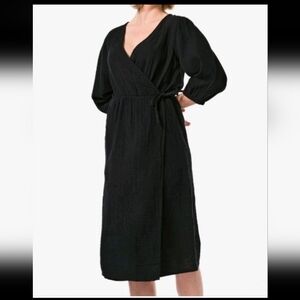 Hema Black Textured Long Sleeve Wrap Midi Dress Size L